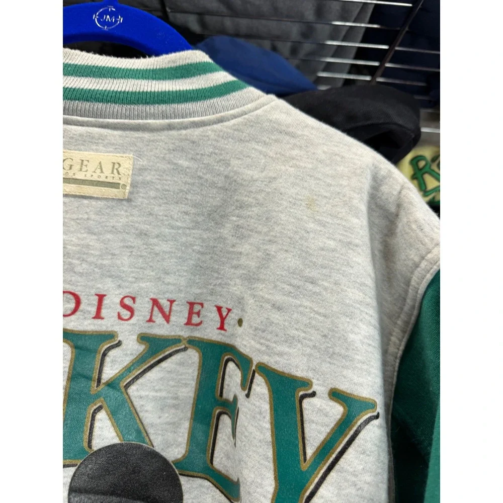 Vintage Gear For Sports Mickey Mouse Disney Varsity Bomber Jacket Grey Green M
